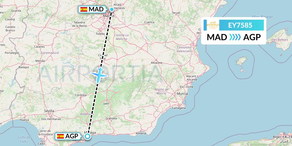 EY7585 Etihad Airways Flight Map: Madrid to Malaga
