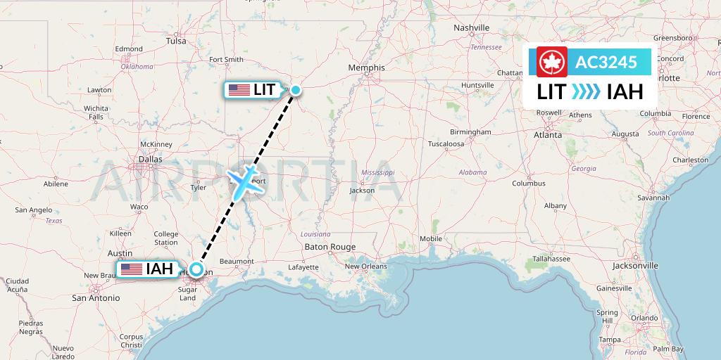 AC3245 Air Canada Flight Map: Little Rock to Houston