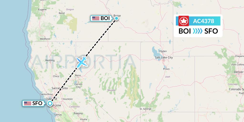 AC4378 Air Canada Flight Map: Boise to San Francisco