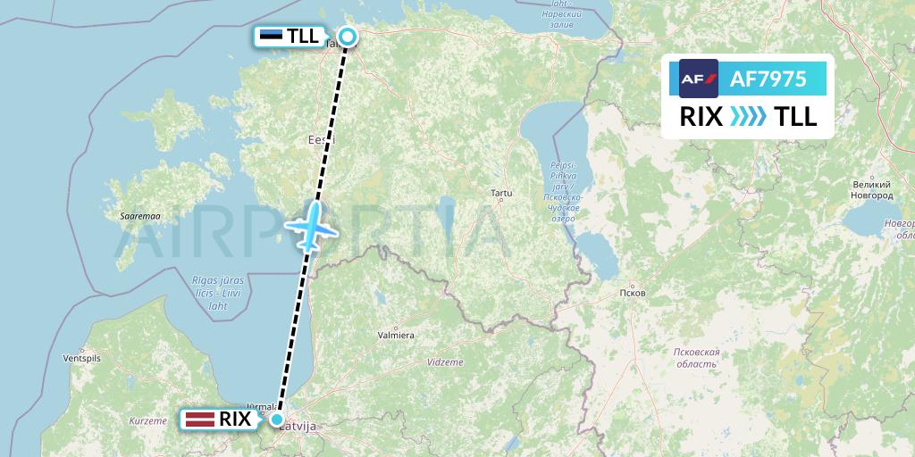 AF7975 Air France Flight Map: Riga to Tallinn