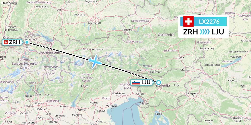 LX2276 Swiss Flight Map: Zurich to Ljubljana