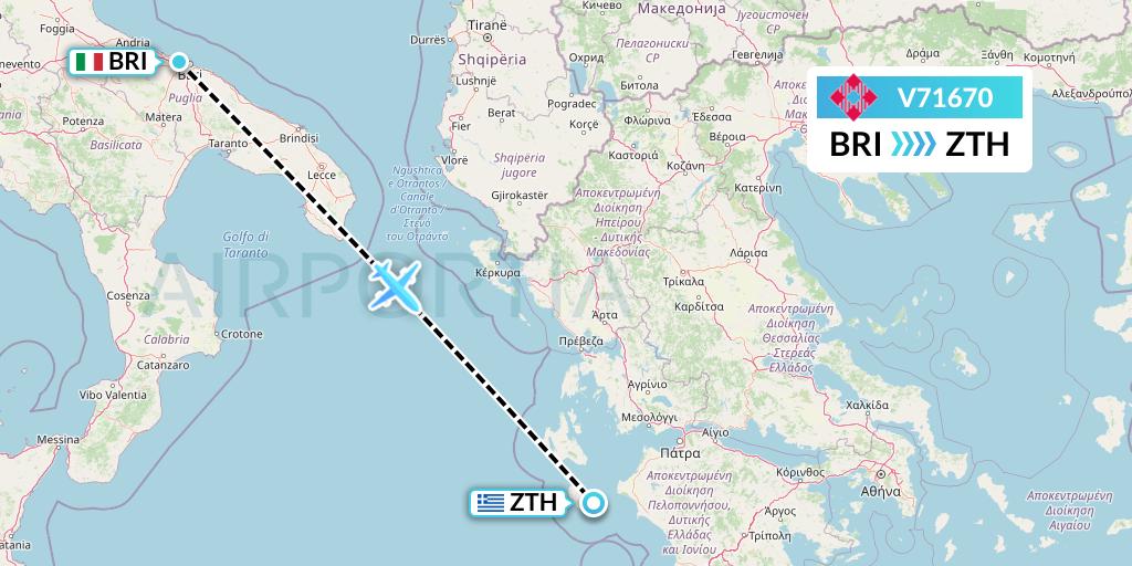 V71670 Volotea Flight Map: Bari to Zakynthos