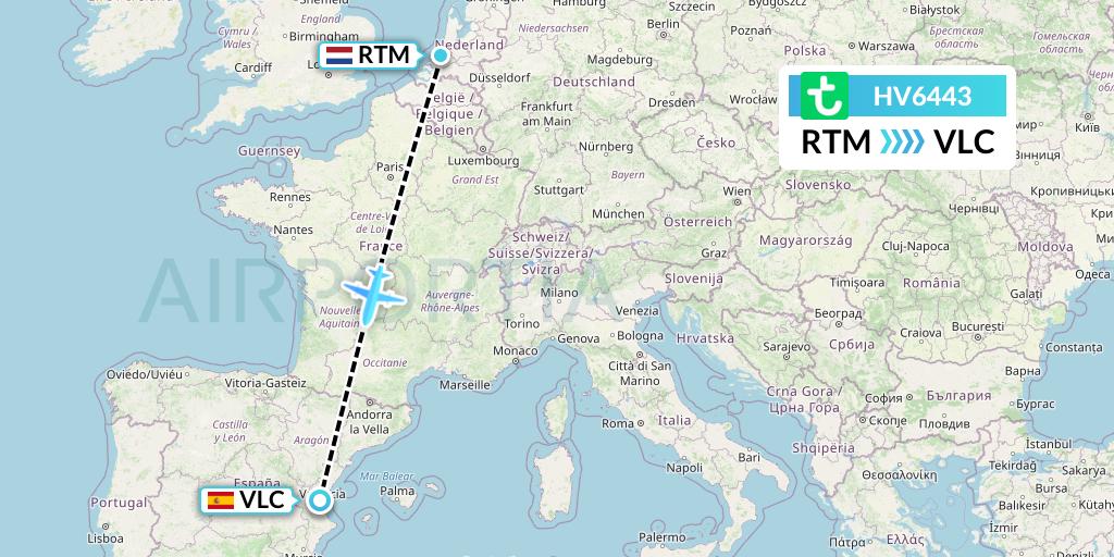 HV6443 Transavia Flight Map: Rotterdam to Valencia