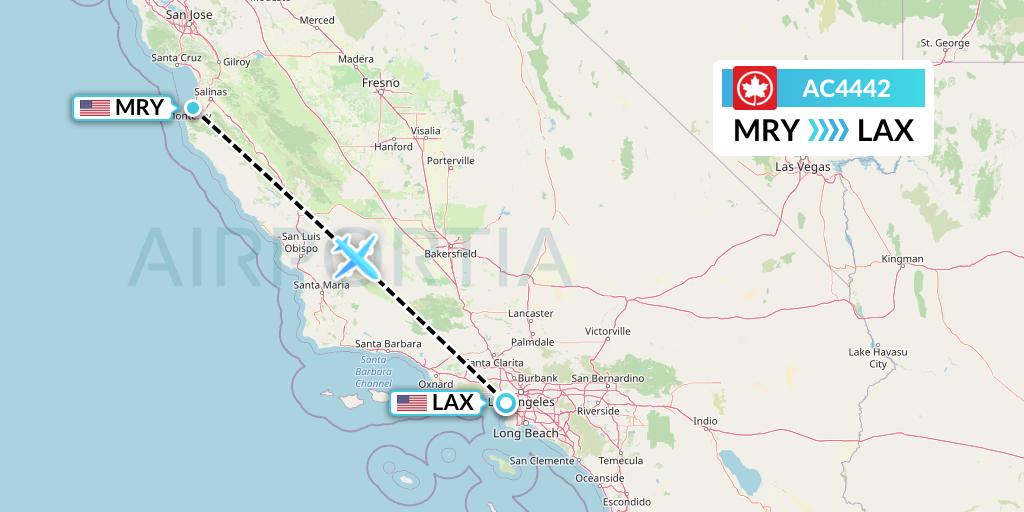 AC4442 Air Canada Flight Map: Monterey to Los Angeles