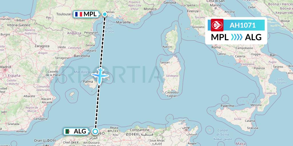 AH1071 Air Algerie Flight Map: Montpellier to Algiers