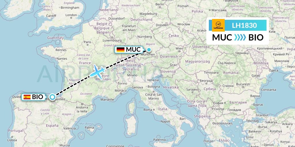 LH1830 Lufthansa Flight Map: Munich to Bilbao