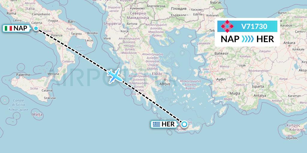 V71730 Volotea Flight Map: Naples to Heraklion