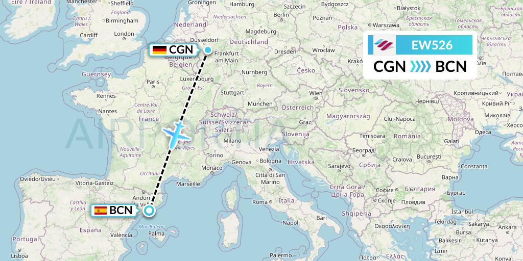 EW526 Eurowings Flight Map: Cologne to Barcelona