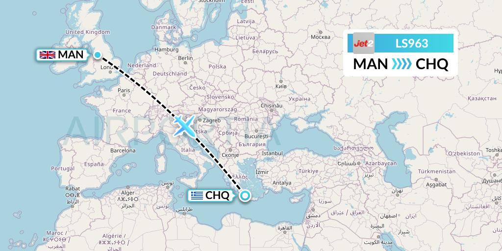 LS963 Jet2 Flight Map: Manchester to Chania