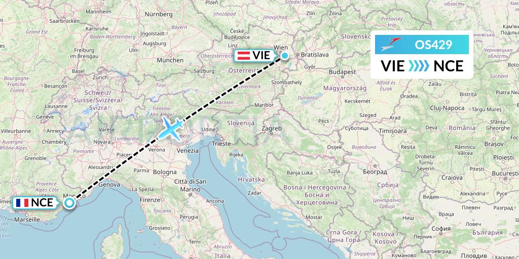 OS429 Austrian Airlines Flight Map: Vienna to Nice