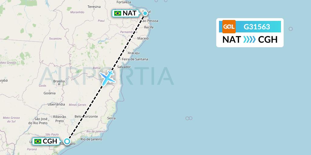 G31563 GOL Transportes Aeros Flight Map: Natal to Sao Paulo