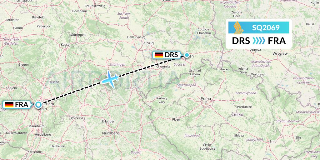 SQ2069 Singapore Airlines Flight Map: Dresden to Frankfurt