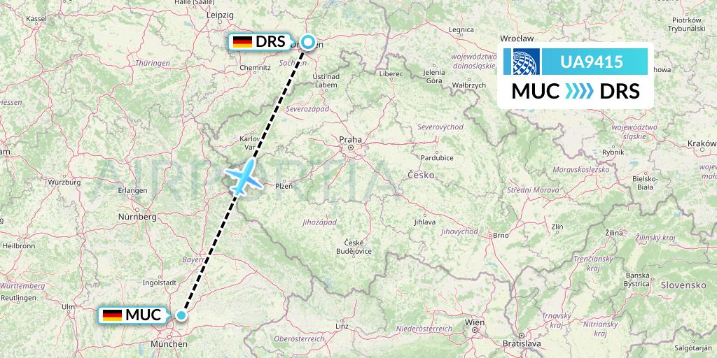UA9415 United Airlines Flight Map: Munich to Dresden