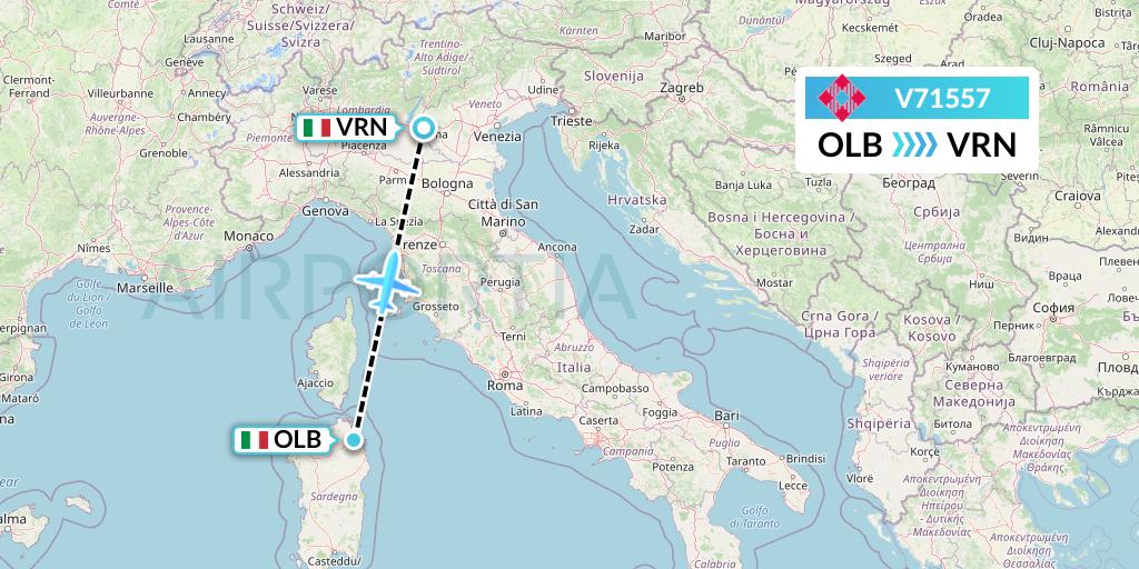 V71557 Volotea Flight Map: Olbia to Verona