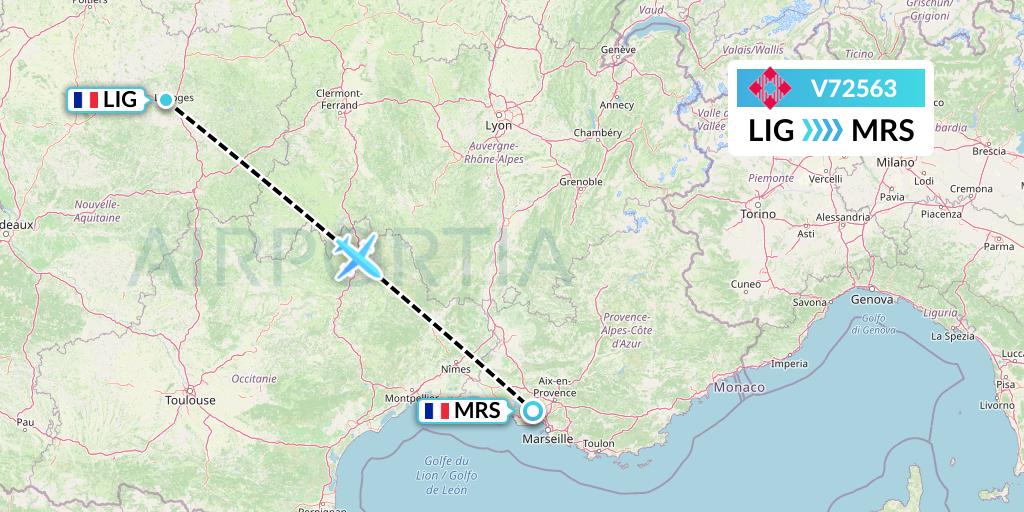V72563 Volotea Flight Map: Limoges to Marseille