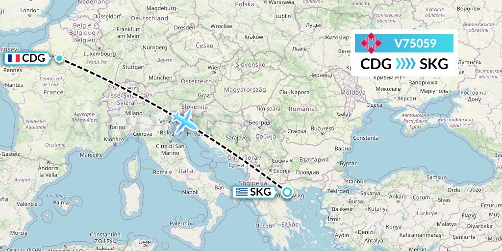 V75059 Volotea Flight Map: Paris to Thessaloniki