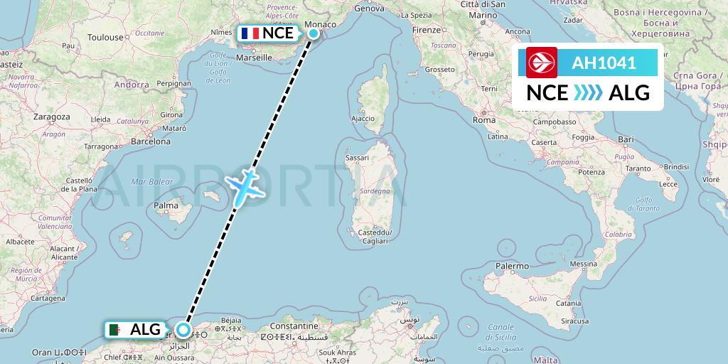 AH1041 Air Algerie Flight Map: Nice to Algiers