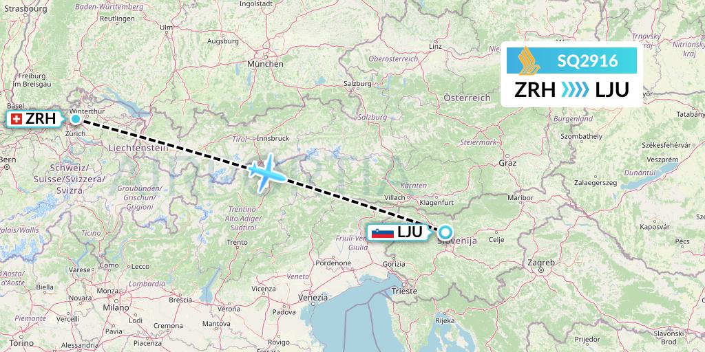 SQ2916 Singapore Airlines Flight Map: Zurich to Ljubljana