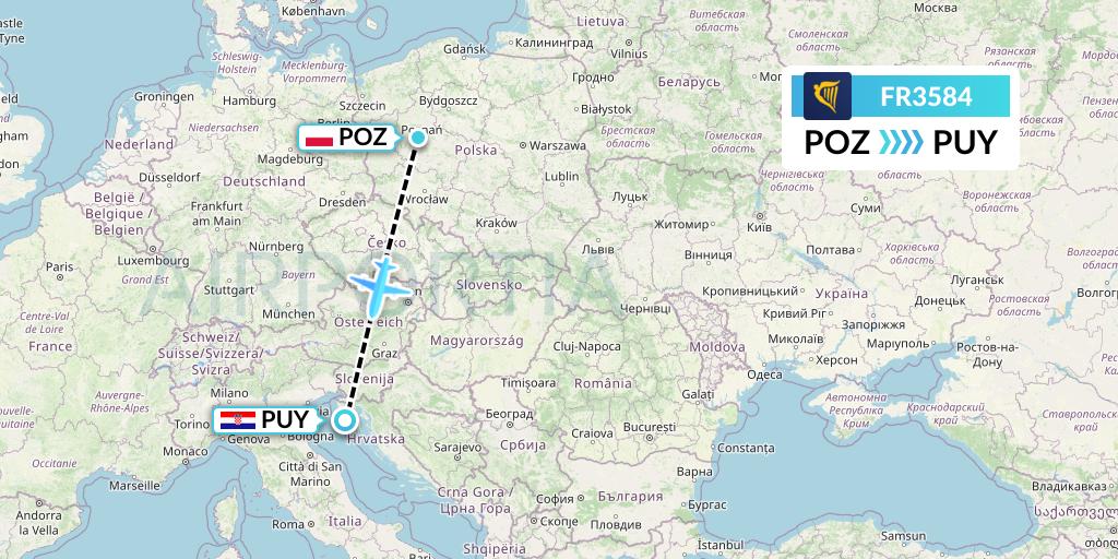 FR3584 Ryanair Flight Map: Poznan to Pula
