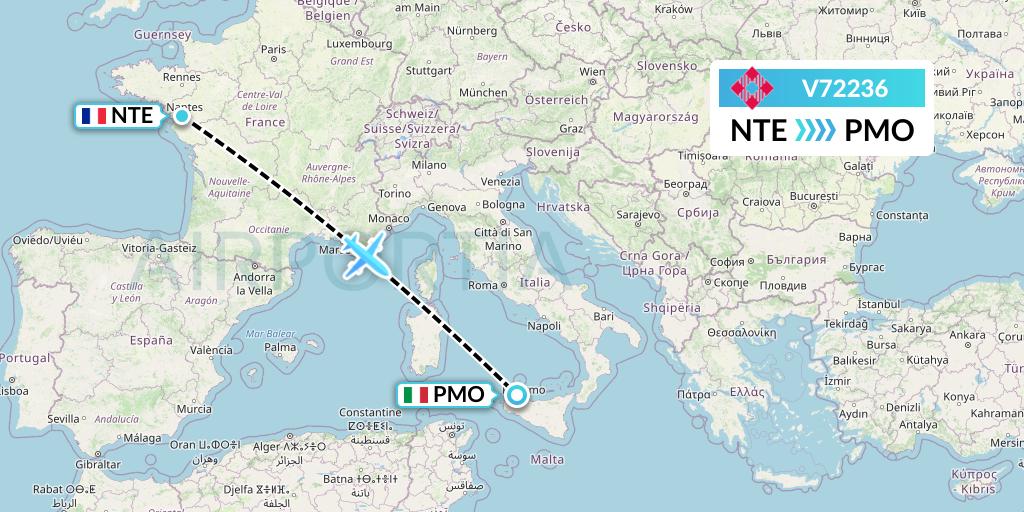 V72236 Volotea Flight Map: Nantes to Palermo