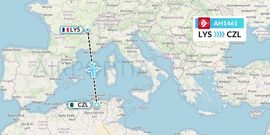 AH1461 Air Algerie Flight Map: Lyon to Constantine