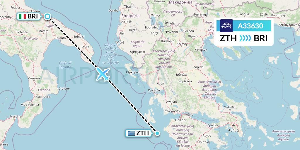 A33630 Aegean Airlines Flight Map: Zakynthos to Bari