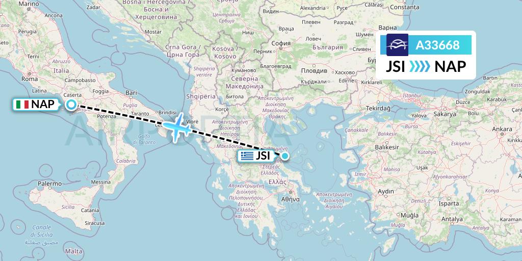 A33668 Aegean Airlines Flight Map: Skiathos to Naples