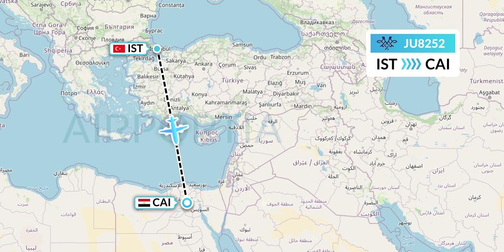 JU8252 AirSERBIA Flight Map: Istanbul to Cairo