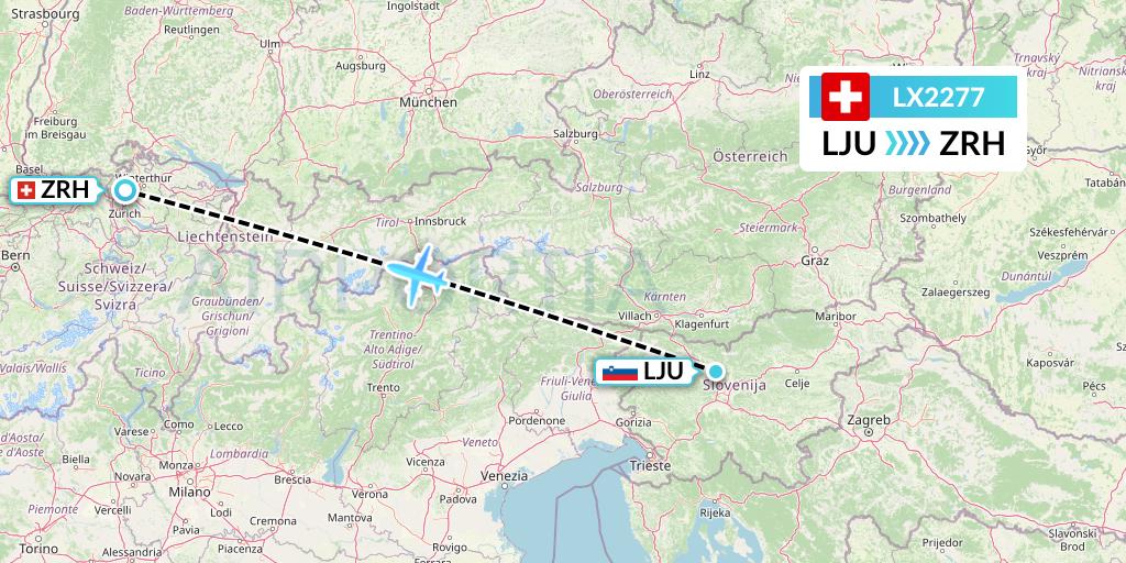 LX2277 Swiss Flight Map: Ljubljana to Zurich