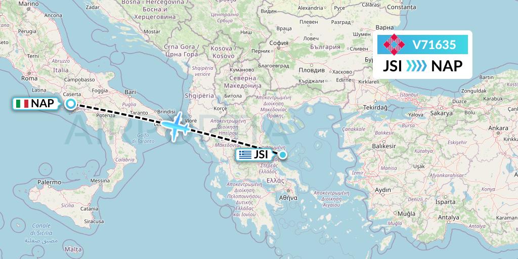 V71635 Volotea Flight Map: Skiathos to Naples
