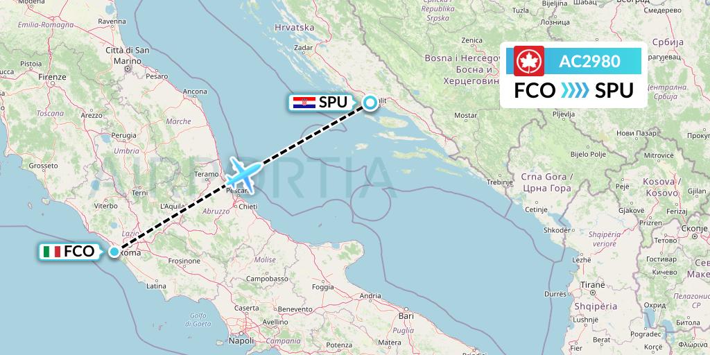 AC2980 Air Canada Flight Map: Rome to Split