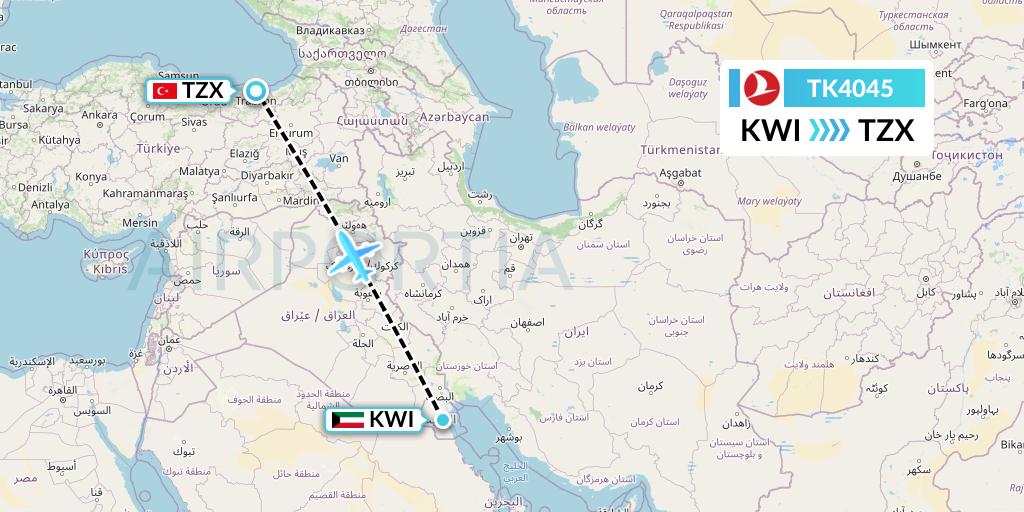 TK4045 Flight Status Turkish Airlines Kuwait City to Trabzon (THY4045)