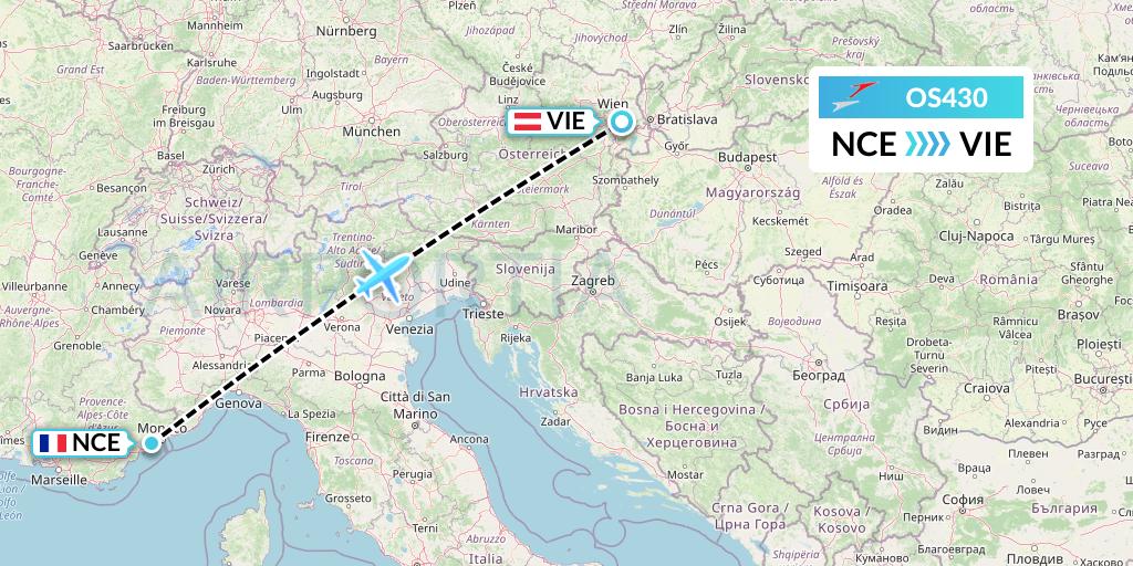 OS430 Austrian Airlines Flight Map: Nice to Vienna