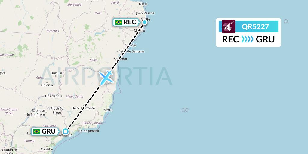 QR5227 Qatar Airways Flight Map: Recife to Sao Paulo