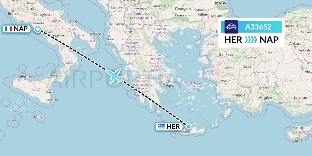 A33652 Aegean Airlines Flight Map: Heraklion to Naples