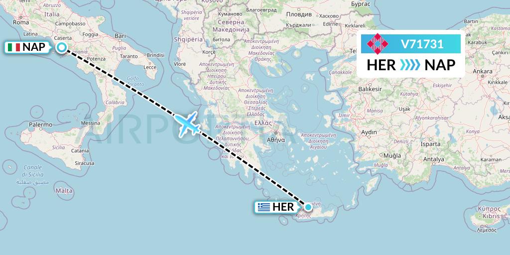 V71731 Volotea Flight Map: Heraklion to Naples