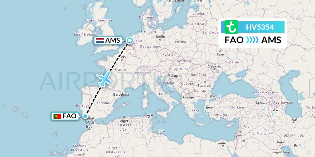 HV5354 Transavia Flight Map: Faro to Amsterdam