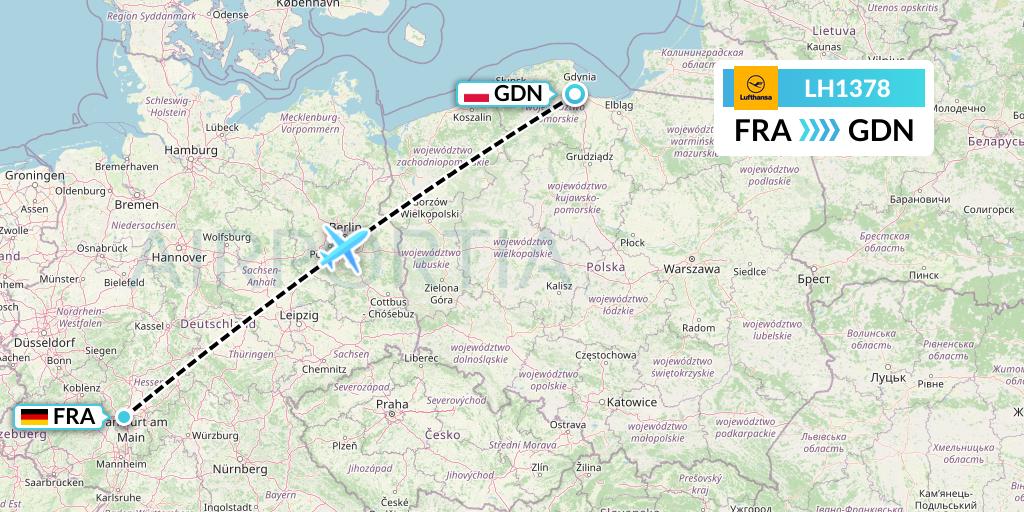 LH1378 Lufthansa Flight Map: Frankfurt to Gdansk