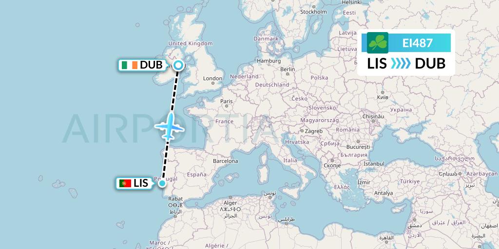 EI487 Aer Lingus Flight Map: Lisbon to Dublin