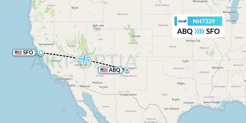 NH7329 All Nippon Airways Flight Map: Albuquerque to San Francisco