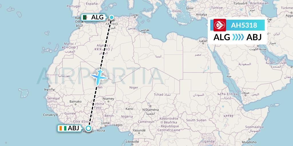 AH5318 Air Algerie Flight Map: Algiers to Abidjan