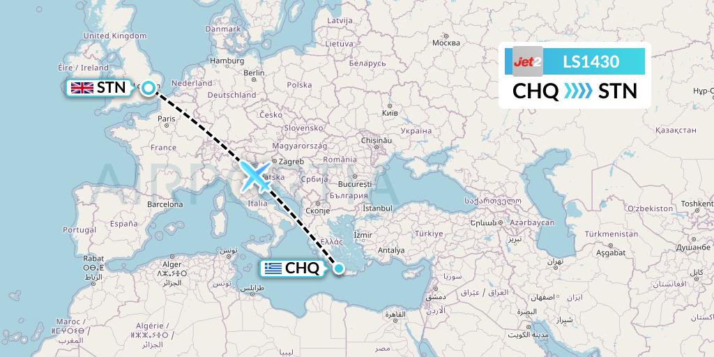 LS1430 Jet2 Flight Map: Chania to London
