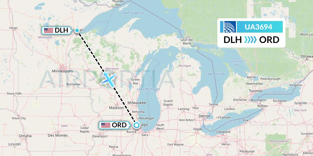UA3694 United Airlines Flight Map: Duluth to Chicago