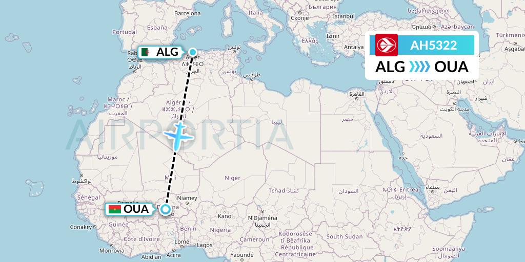 AH5322 Air Algerie Flight Map: Algiers to Ouagadougou
