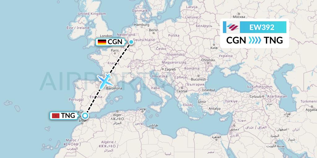 EW392 Eurowings Flight Map: Cologne to Tangier
