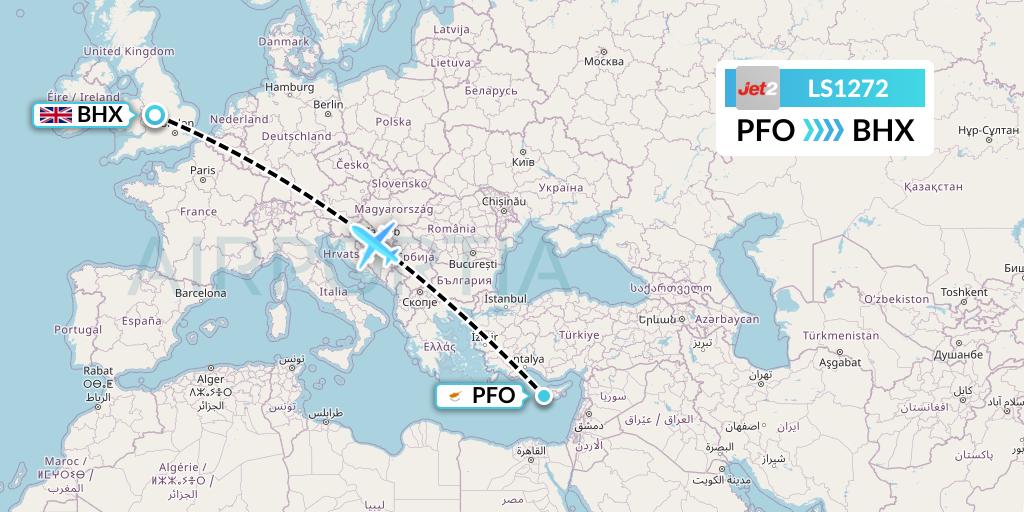 LS1272 Jet2 Flight Map: Pafos to Birmingham