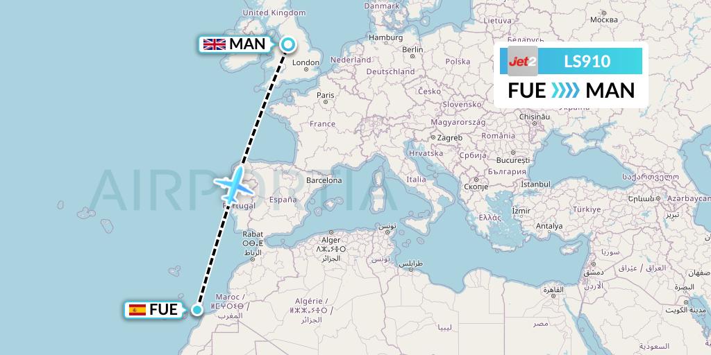 LS910 Jet2 Flight Map: Fuerteventura to Manchester