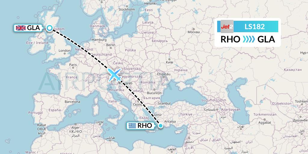 LS182 Jet2 Flight Map: Rhodes to Glasgow