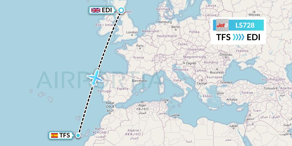 LS728 Jet2 Flight Map: Tenerife to Edinburgh