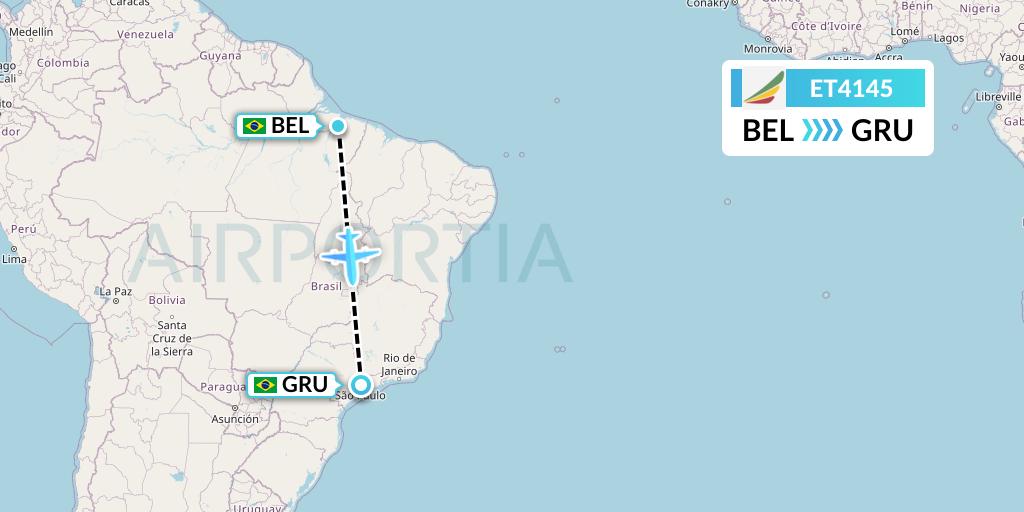ET4145 Ethiopian Airlines Flight Map: Belem to Sao Paulo